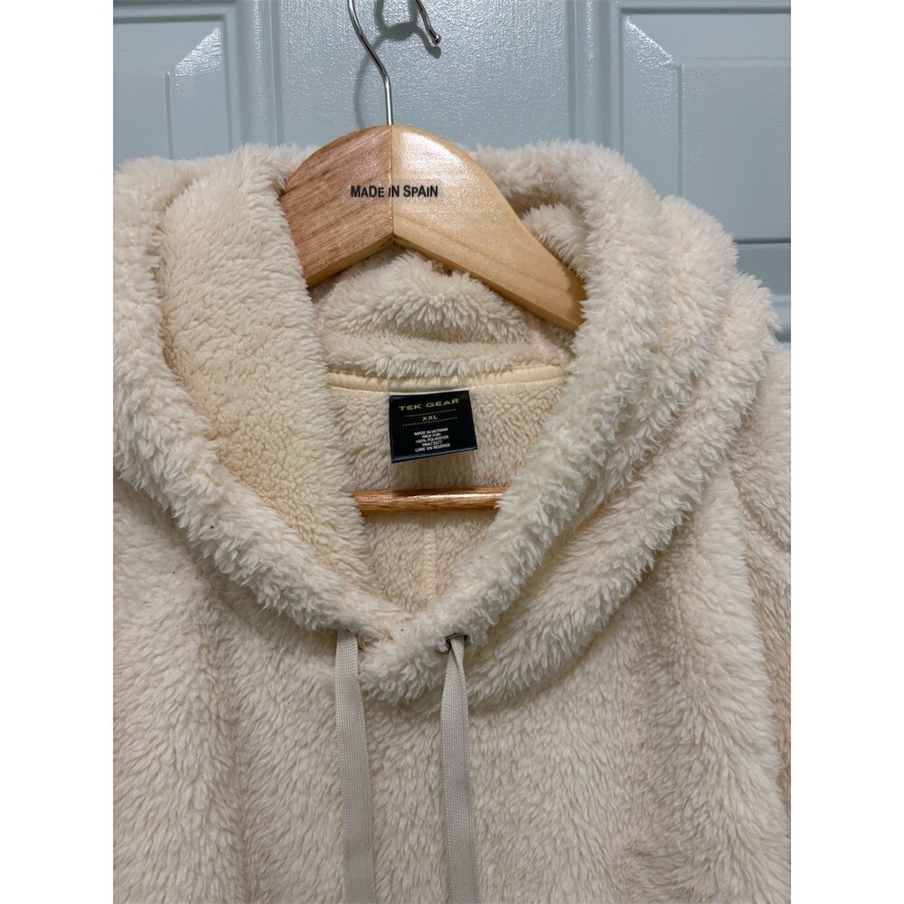 Tek Gear Hoodie Womens 2XL Ivory Sherpa Fleece Pullover Drawstring Pocket - Picture 4 of 9